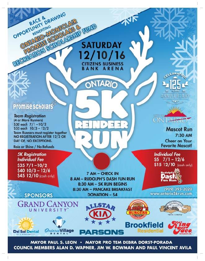 5th Annual Ontario 5K Reindeer Run and Rudolph's Dash Toyota Arena